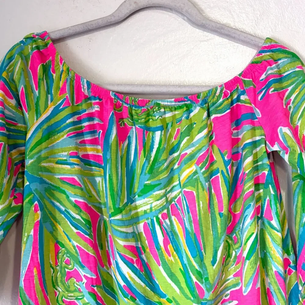 LILLY PULITZER Enna Off Shoulder Girl Mini Dress in Tiki Pink Royal Lime Size XL
